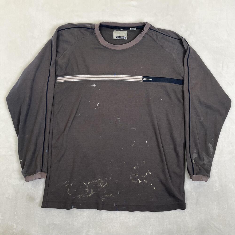 Vintage Point Zero Long Sleeve T-Shirt Mens XL Gray Stripe Grunge Thrash Y2K